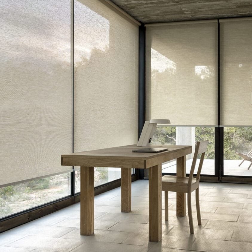 Natural screen roller blind, for daytime privacy while keeping an outward view
