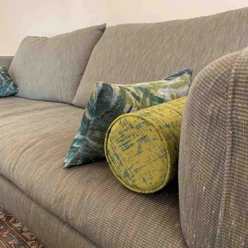 Combination of bolster cushions with unique patterns. See more in store