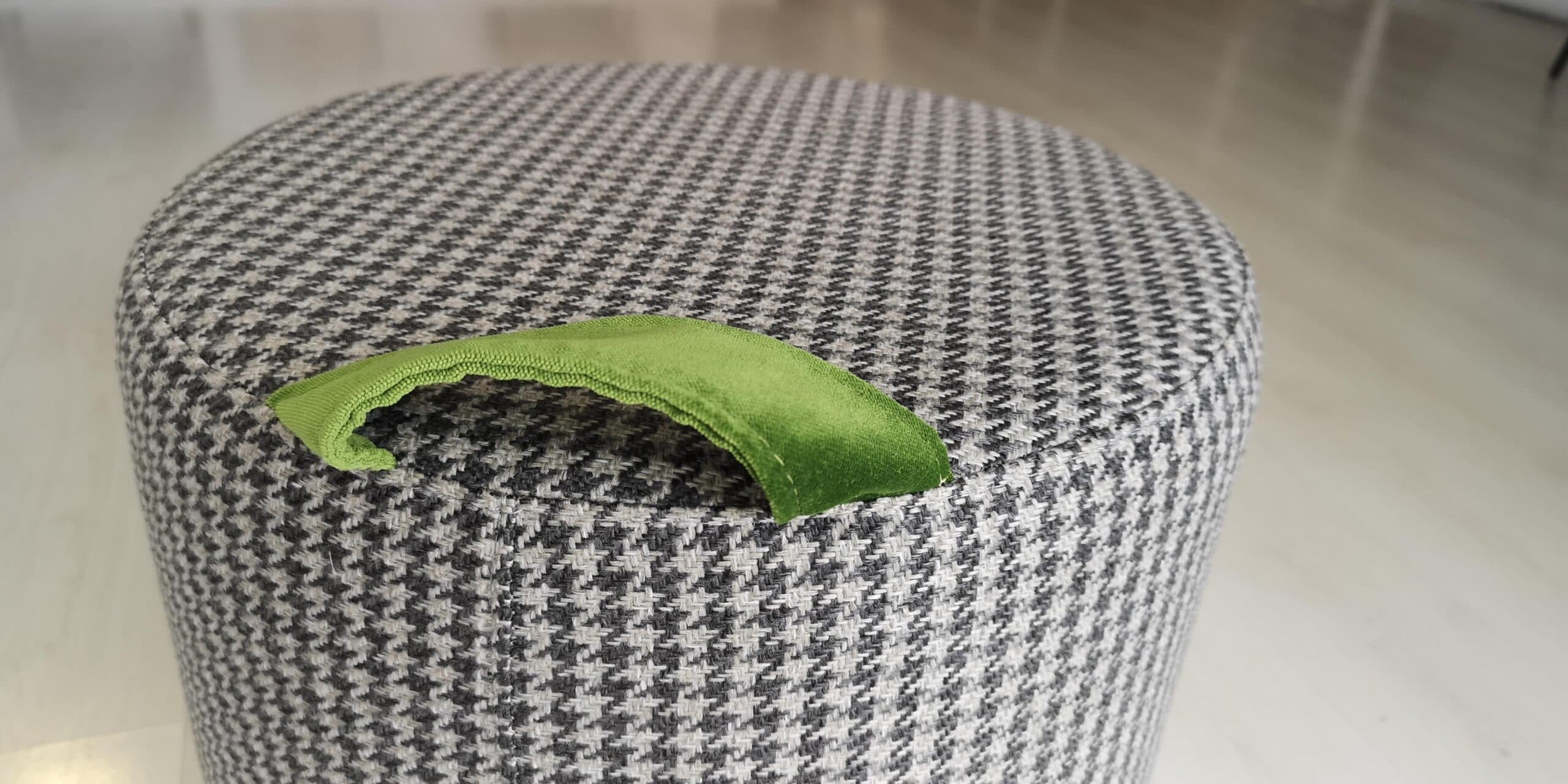 Custom patterned pouf with stylish detail