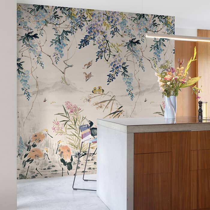 Forest scenery mural with birds