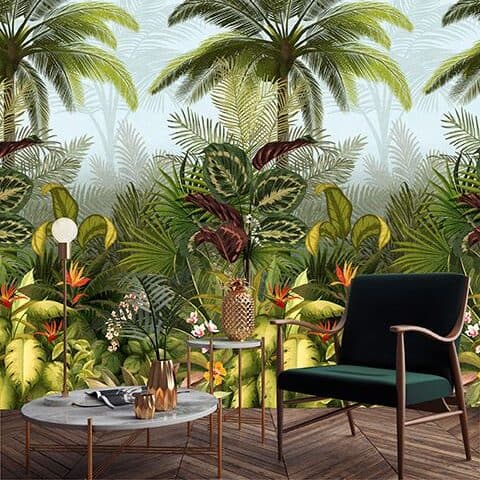 Tropical garden scenery mural