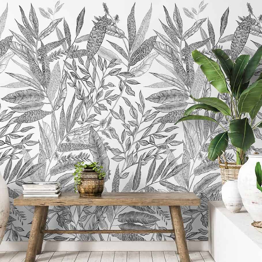 Black & White leaves mural