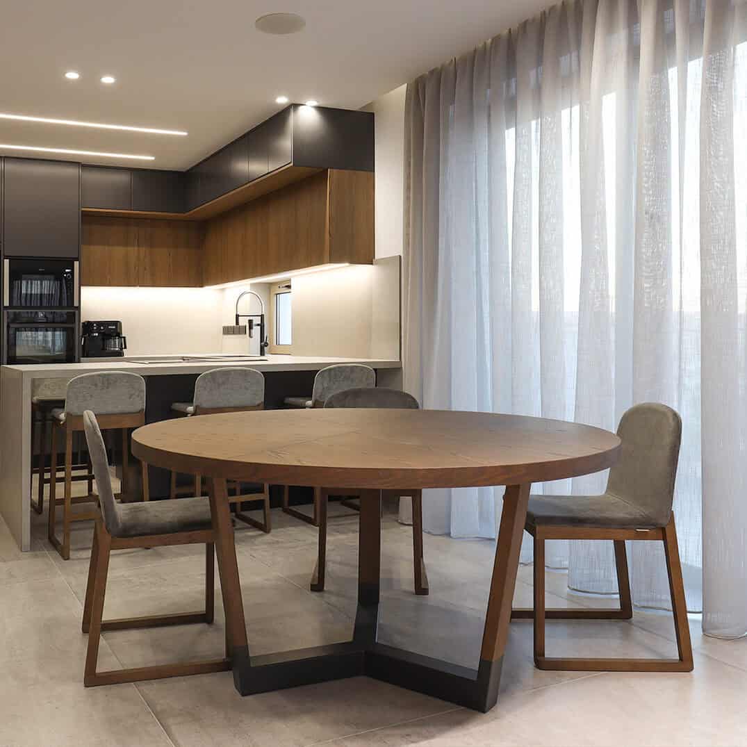 Linen look, double pencil pleat sheer curtains, allowing natural light
