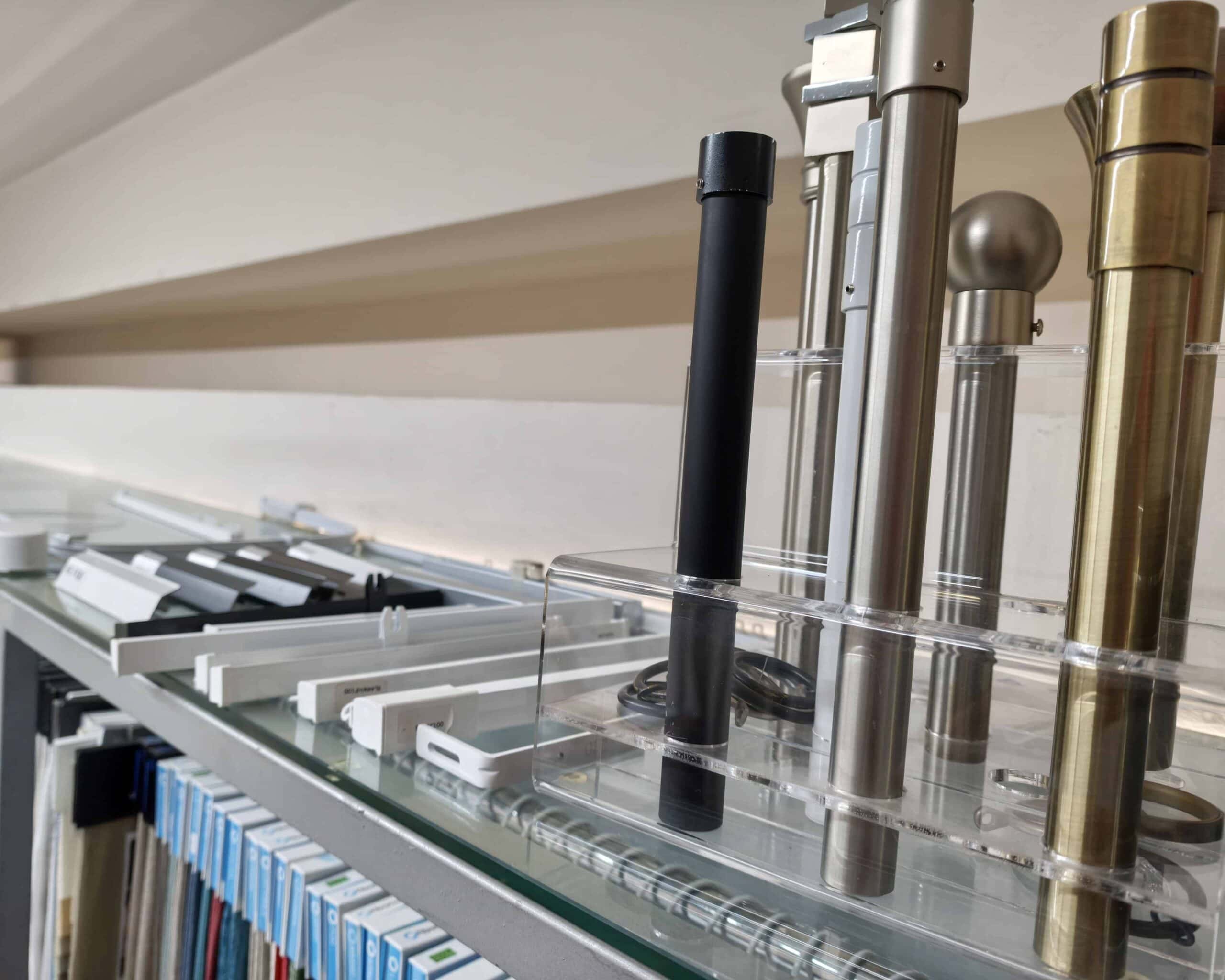 Close up of different types of curtain rails