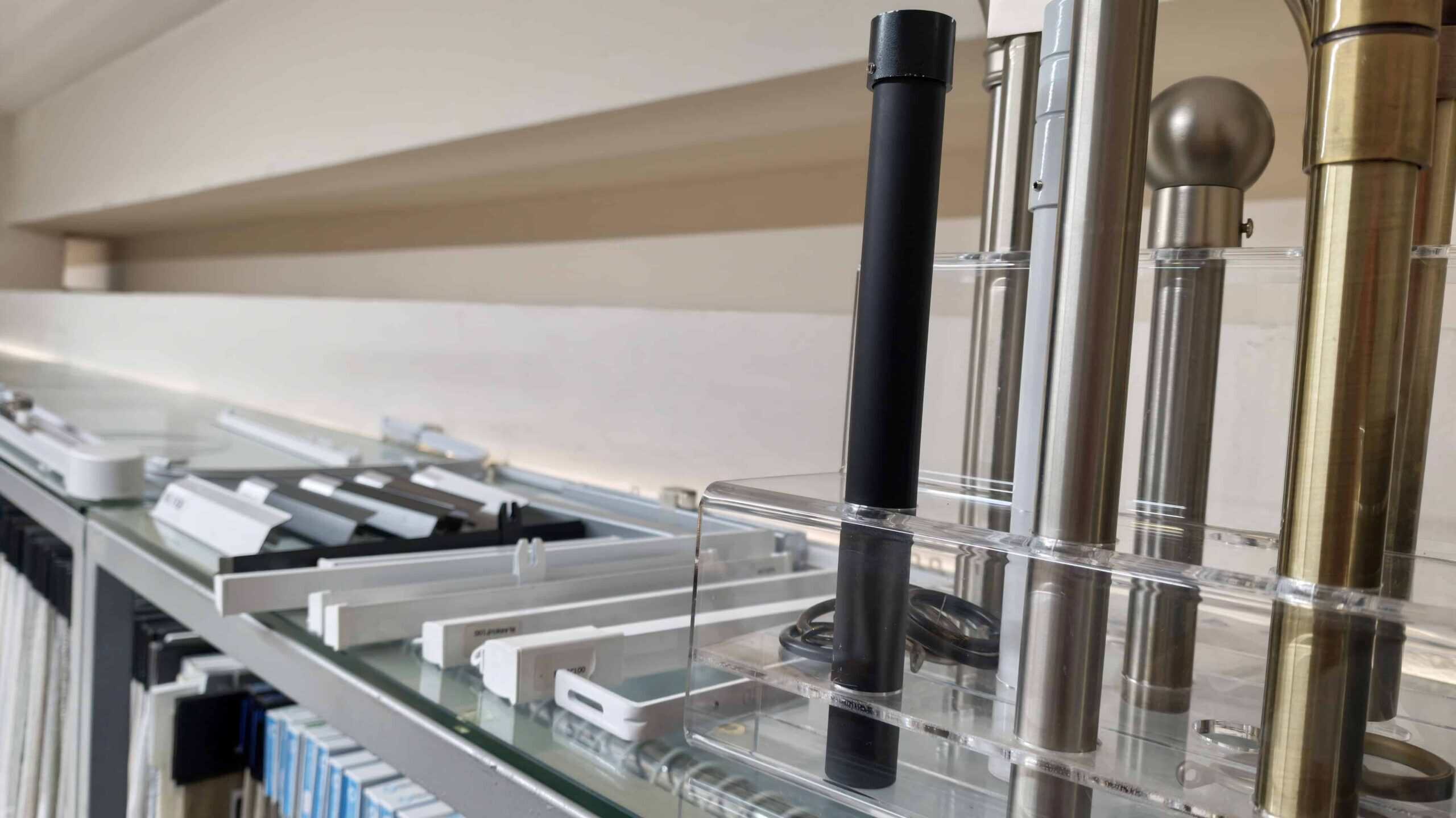 Close up of different types of curtain rails